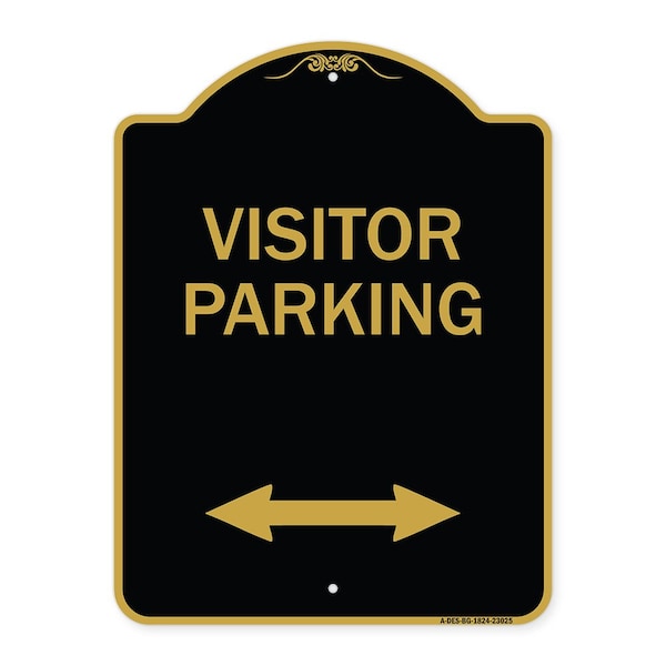 Signmission Reserved Parking Visitor Parking Arrow Pointing Left and Right, Black & Gold, A-DES-BG-1824-23025 A-DES-BG-1824-23025 - main